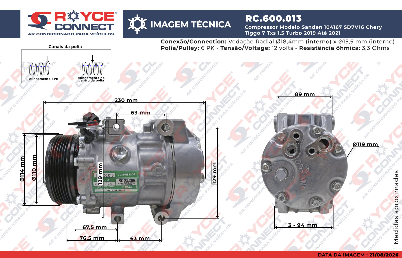 Compressor Modelo Sanden 104167 SD7V16 Chery Tiggo 7 Txs 1.5 Turbo