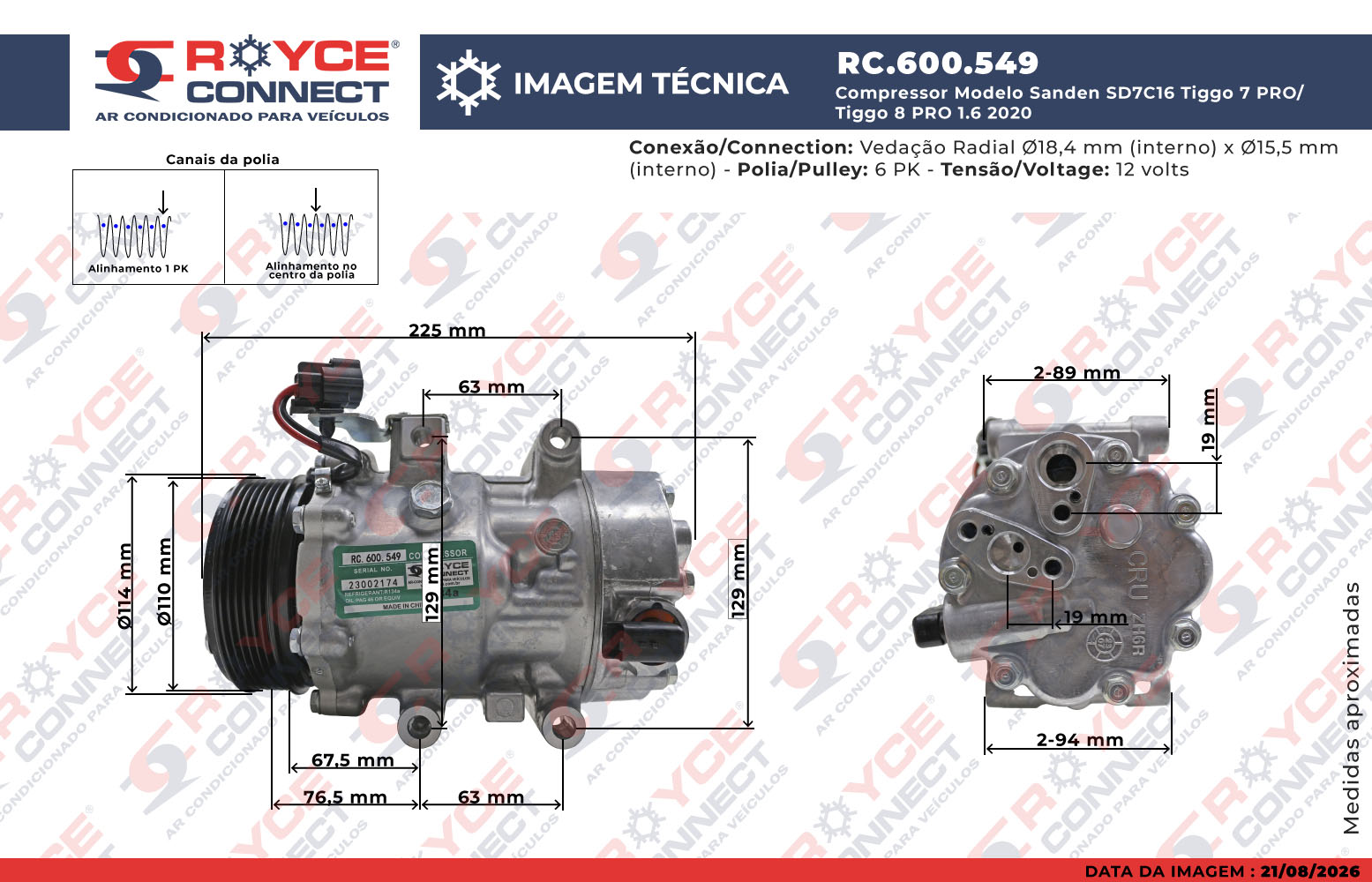 カリンNo.16 No.T7 Compressor Modelo Sanden SD7C16 Tiggo 7 PRO/ Tiggo 8 PRO 1.6 2020