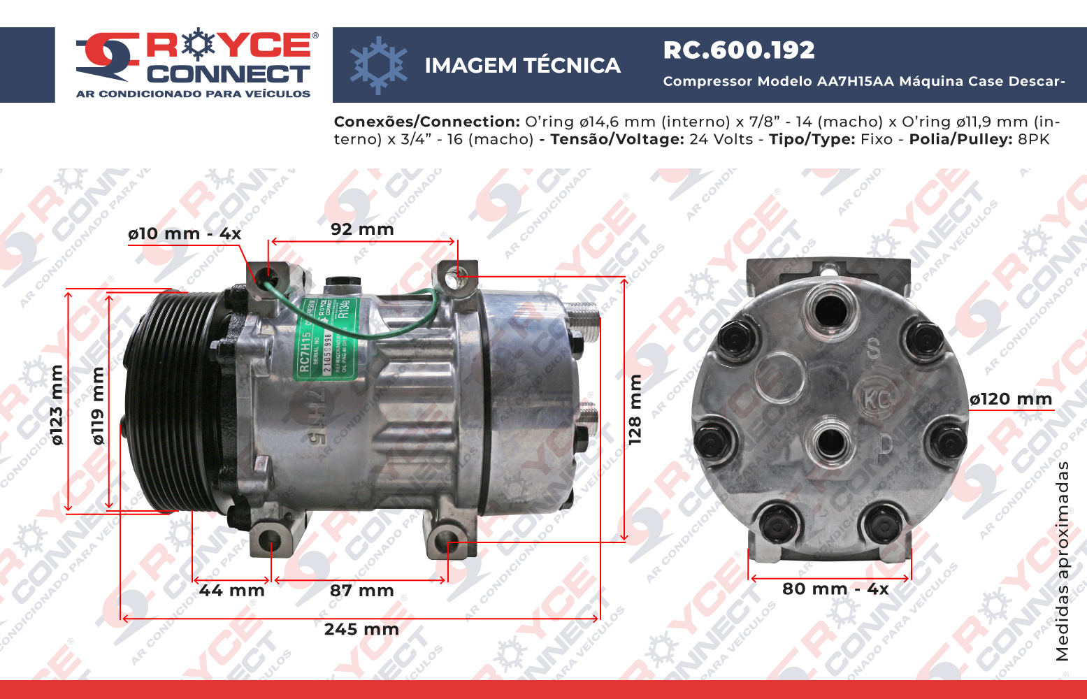 Compressor Modelo AA7H15AA Máquina Case Descarga e Sucção Saida ...